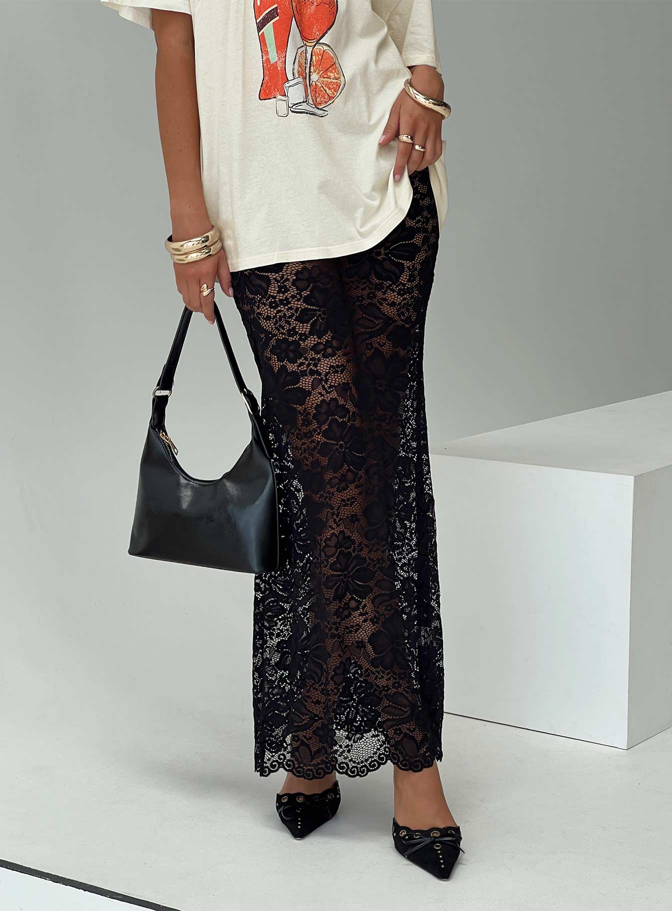 Lombardio lace maxi skirt black