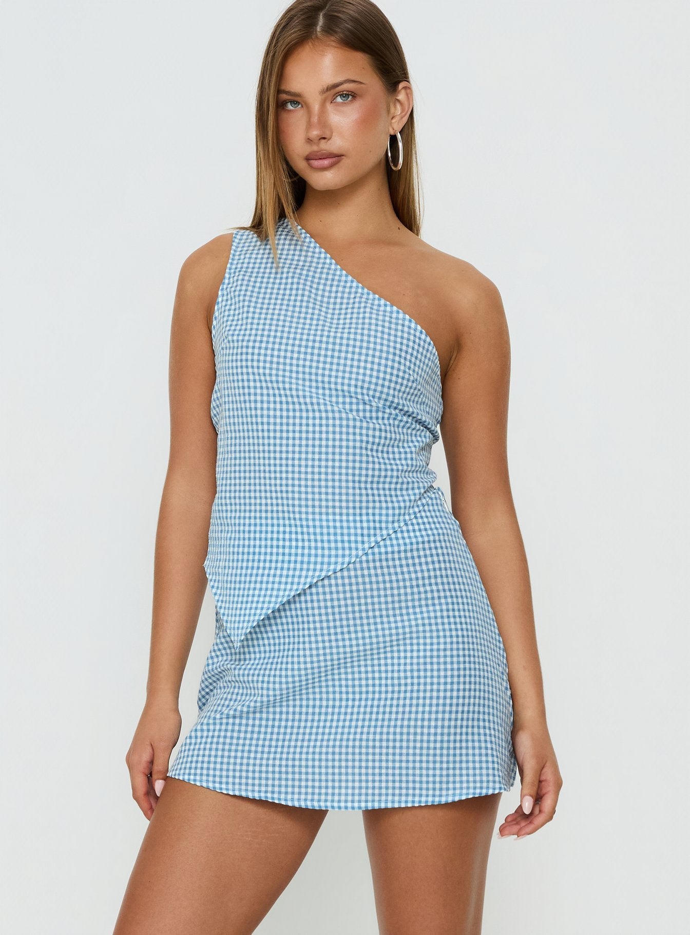 Dirst One Shoulder Set Blue Gingham | Princess Polly