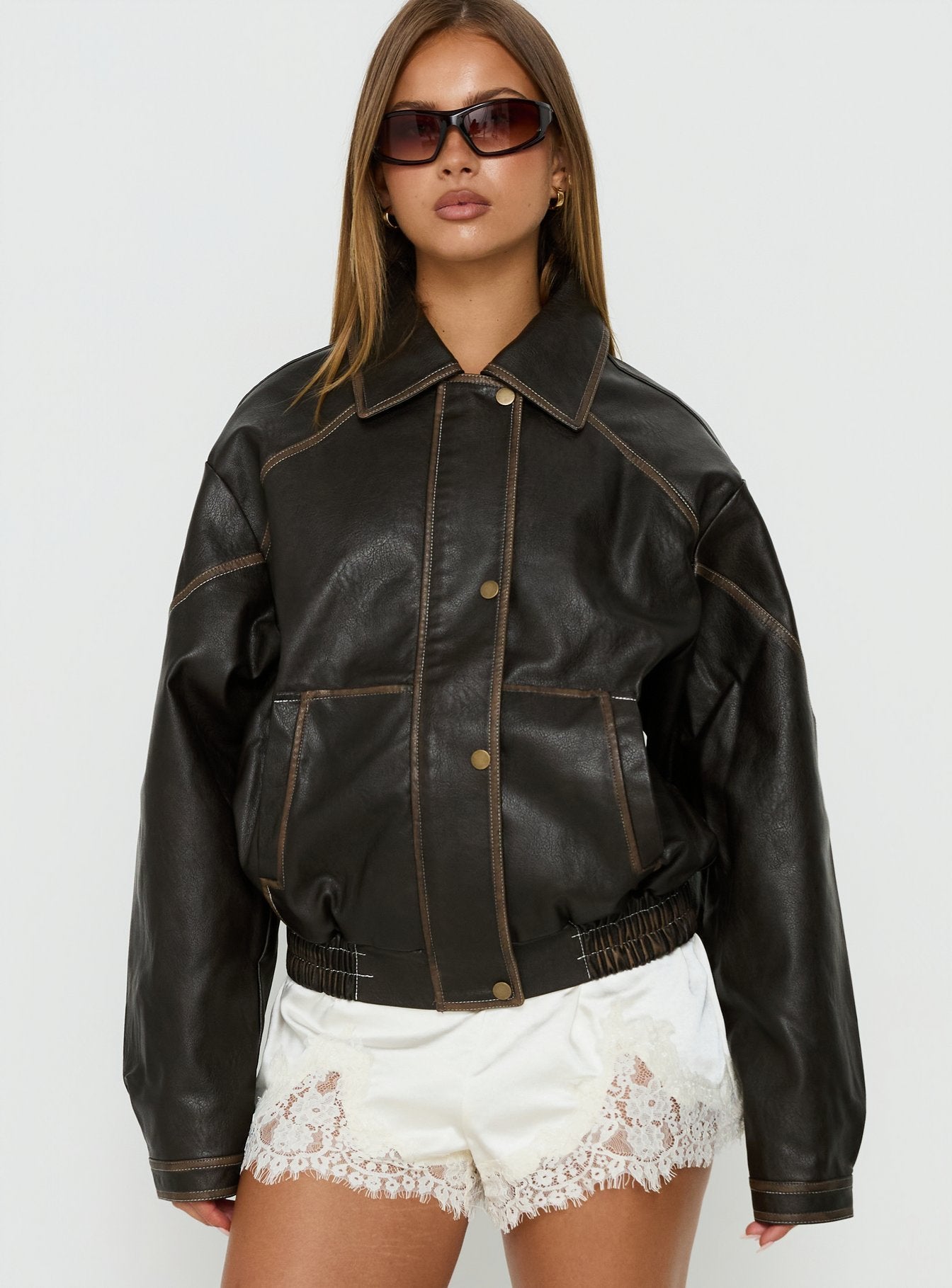 Jaxton Faux Leather Jacket Brown | Princess Polly