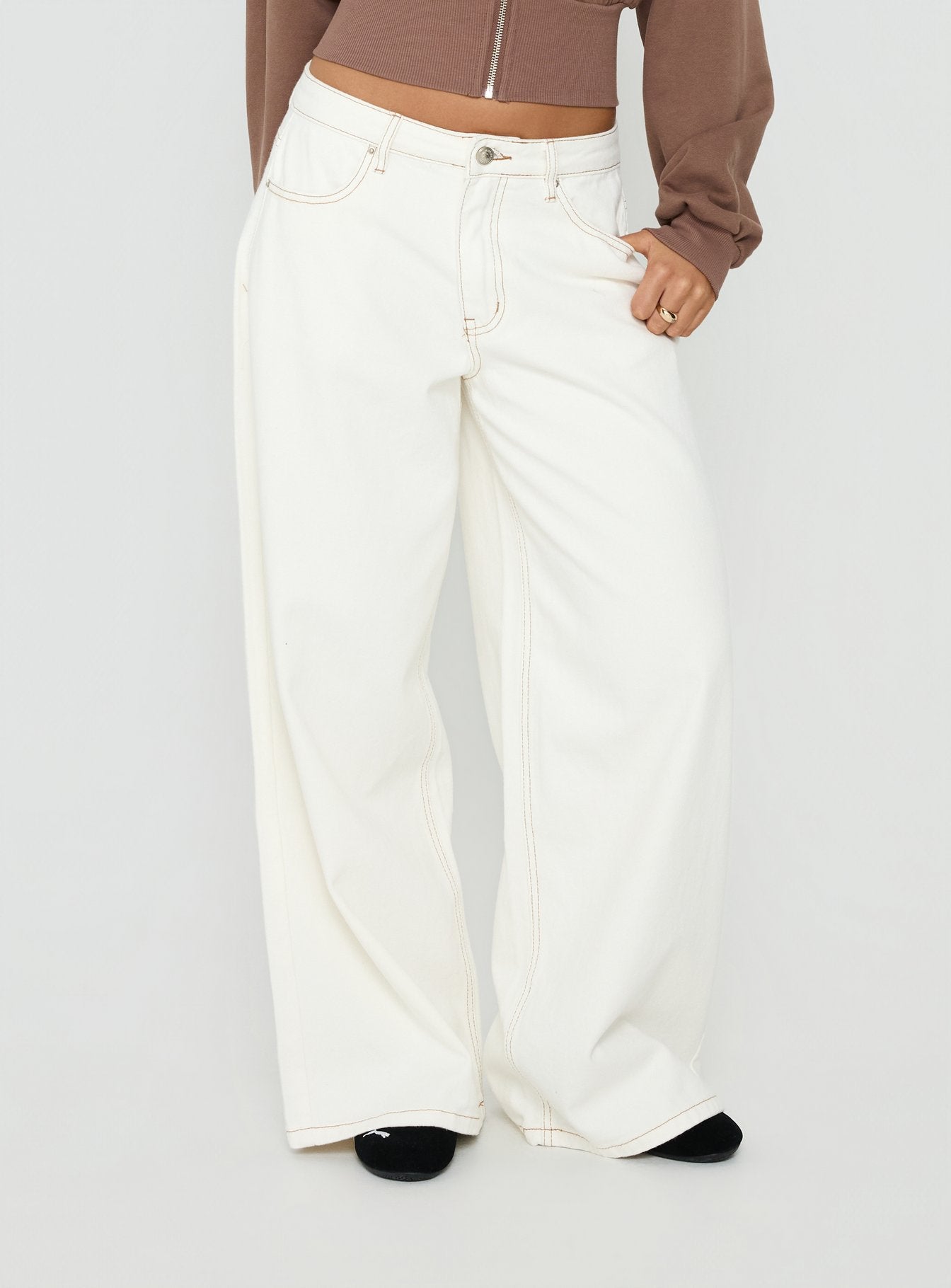 Naylor Wide Leg Jeans Cream Tall | Princess Polly