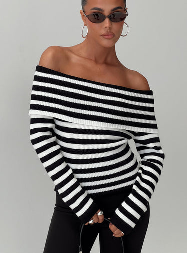 Danyel Off The Shoulder Sweater Black / White Stripe