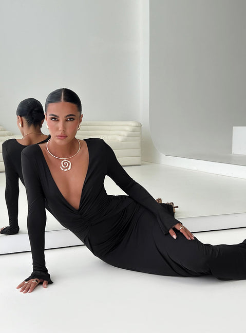 Lezure Plunge Long Sleeve Maxi Dress Black | Princess Polly Lezure Plunge Long Sleeve Maxi Dress Black | Princess Polly