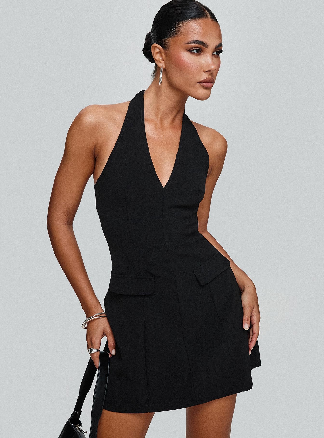 Emanuela Halter Mini Dress Black | Princess Polly Emanuela Halter Mini Dress Black | Princess Polly