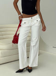 front view of model wearing Princess Polly Benicale Low Rise Cargo Pants White Low Rise Pants 