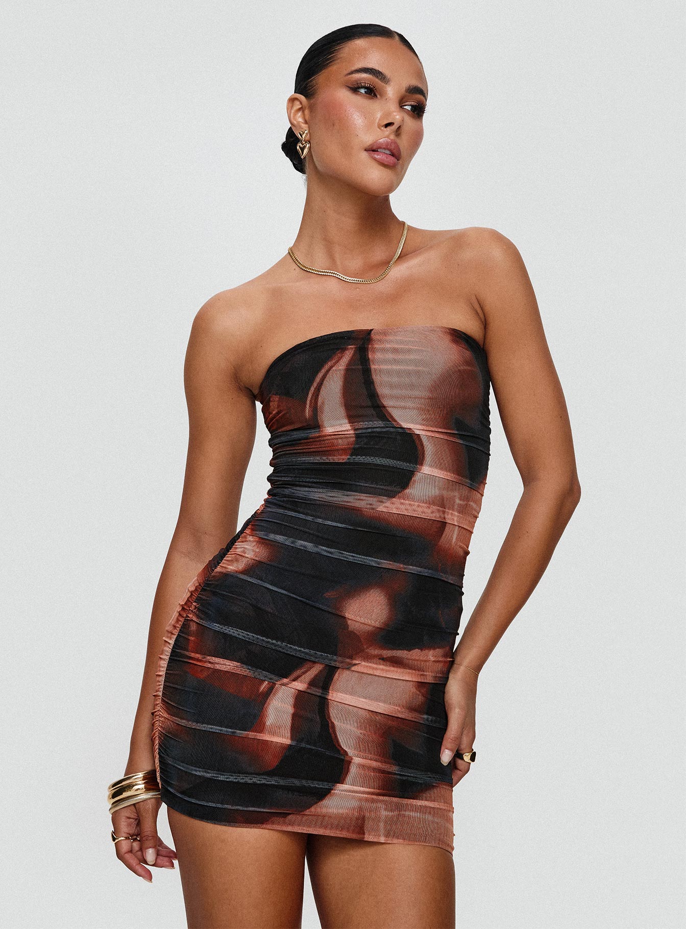 Micah Mini Dress Brown Multi | Princess Polly Micah Mini Dress Brown Multi | Princess Polly