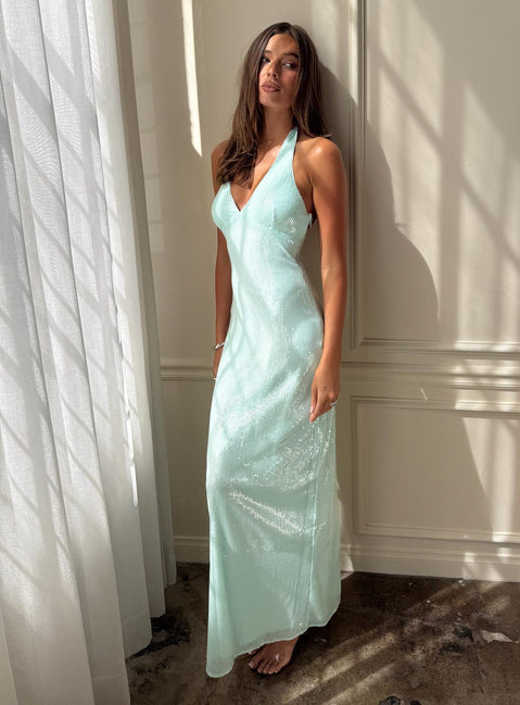 disney fairytale bridesmaid dresses Isanna Halter Sequin Maxi Dress | Jelly mint | Womens