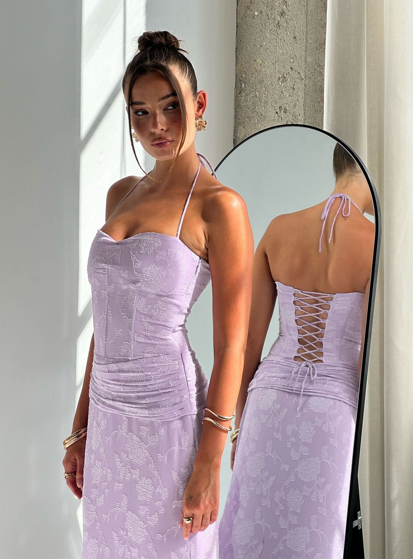 best body shapers for formal dresses Malie Sparkly Pink Corset Maxi Dress main image 1