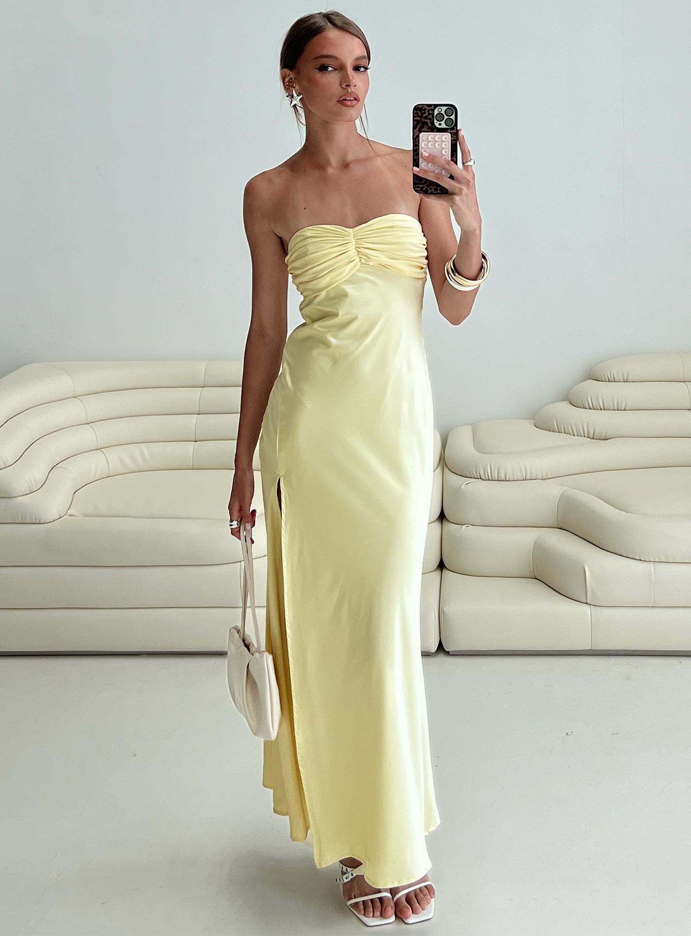 yellow dress princess polly Chevalier Strapless Maxi Dress Lemon