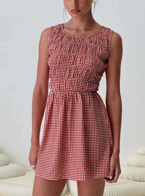 princess polly gingham dress Winxie Shirred Mini Dress Red Gingham