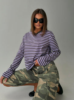 Viollette V Neck Long Sleeve Top Purple Stripe