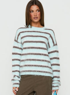 Zionie Knit Sweater Aqua / Brown Stripe