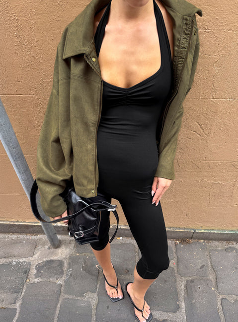 Enlightened Faux Suede Bomber Jacket Khaki