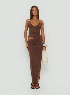 Imeraldia Hardware Halter Maxi Dress Chocolate
