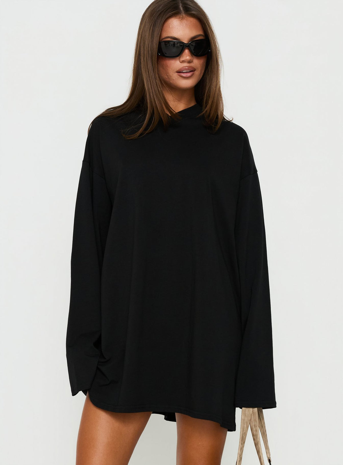 Settle Down Long Sleeve V Neck Mini Dress Black