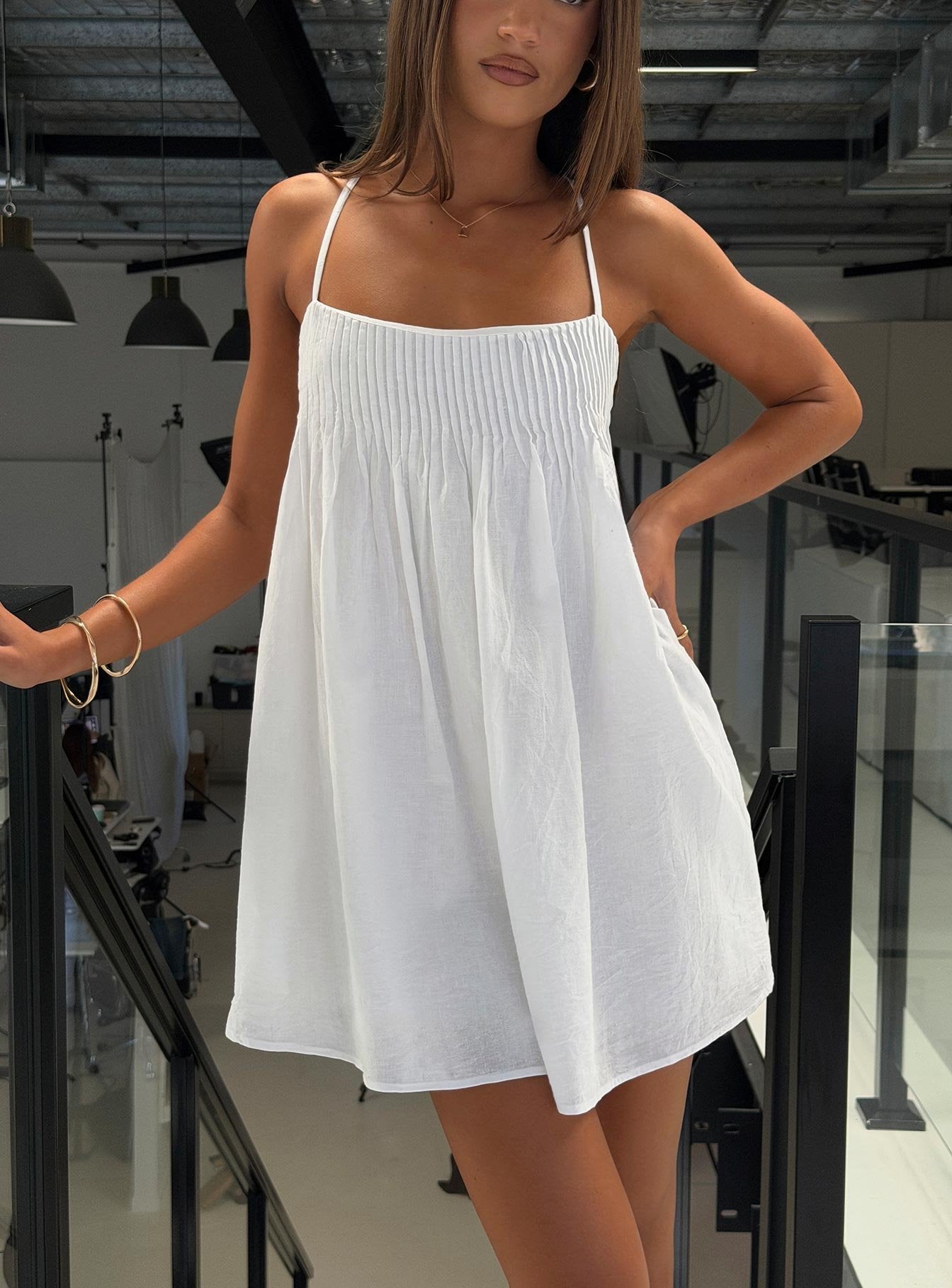 Stick With Me Tie Back Babydoll Mini Dress White
