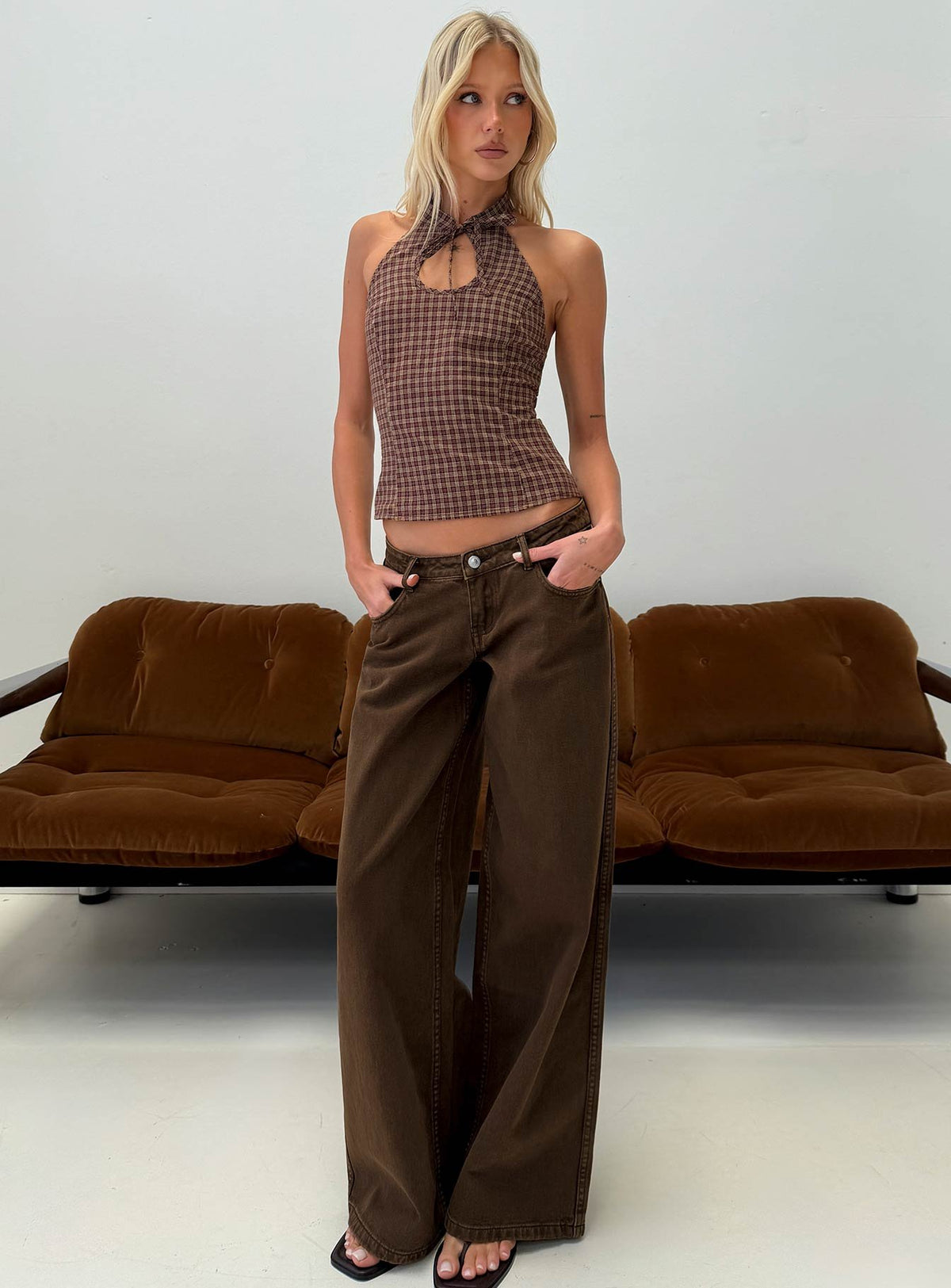 Picco Ultra Low Rise Wide Leg Jeans Brown