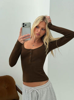 Keslie Long Sleeve Henley Top Espresso