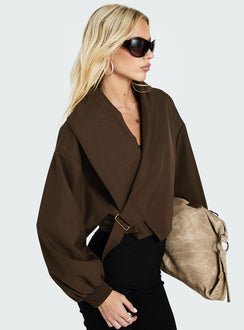 Adelaiide Cropped Wrap Trench Jacket Chocolate