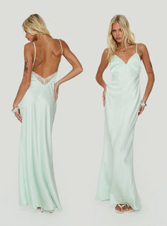 Flip A Switch Satin Lace Slip Maxi Dress Mint