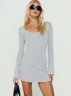 Aviya Scoop Knit Long Sleeve Mini Dress Blue