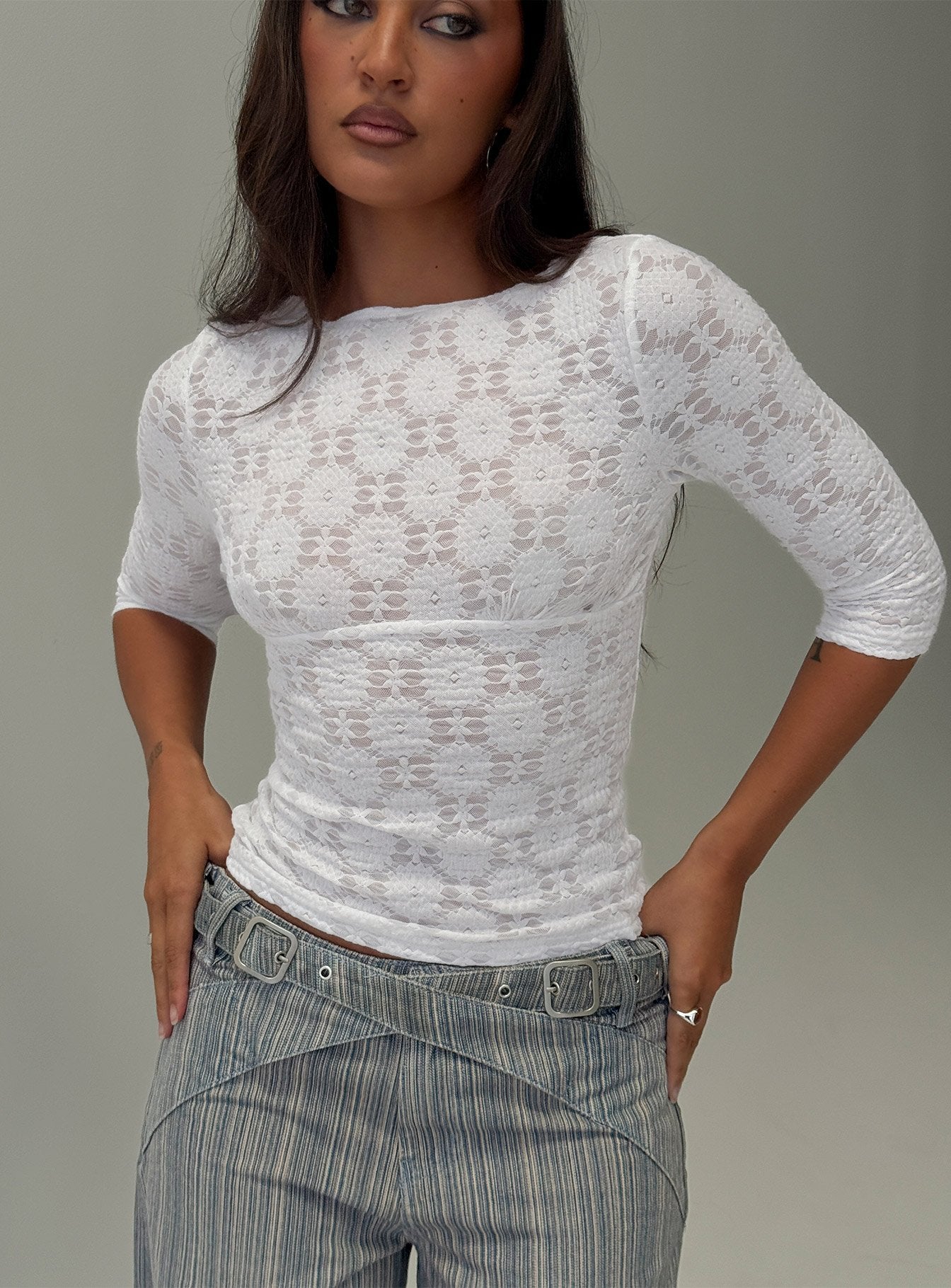 Seraphim Textured 3/4 Sleeve Top White | Princess Polly