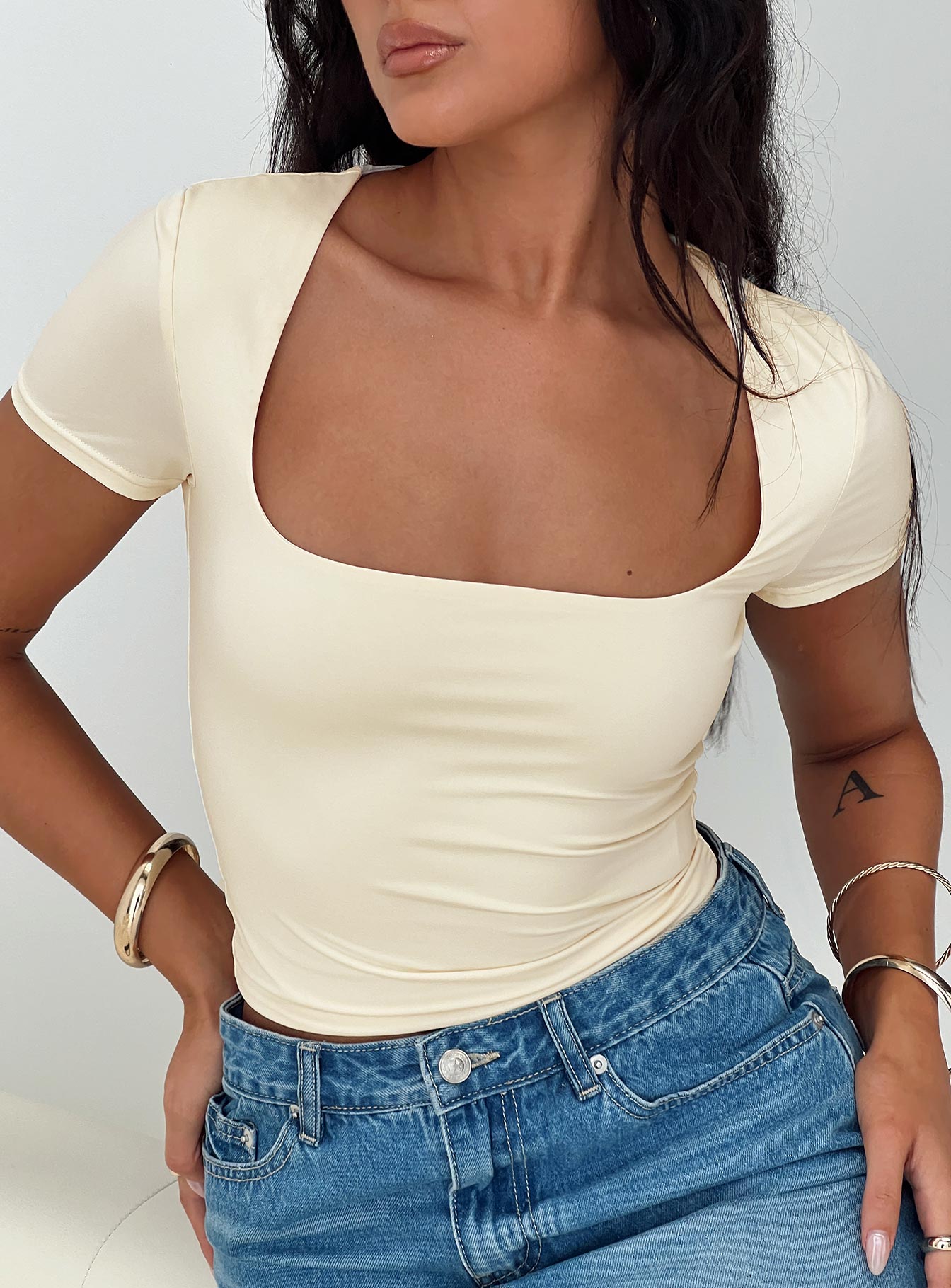 Back in time short sleeve top cream