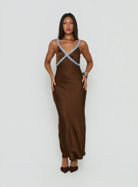 Carletta Lace Contrast Maxi Dress Brown | Blue | Brown | Blue | Womens