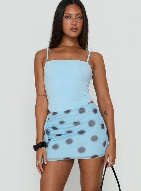 Cosmina Sarong Mini Dress | Blurred Blue Polka Dot | Womens