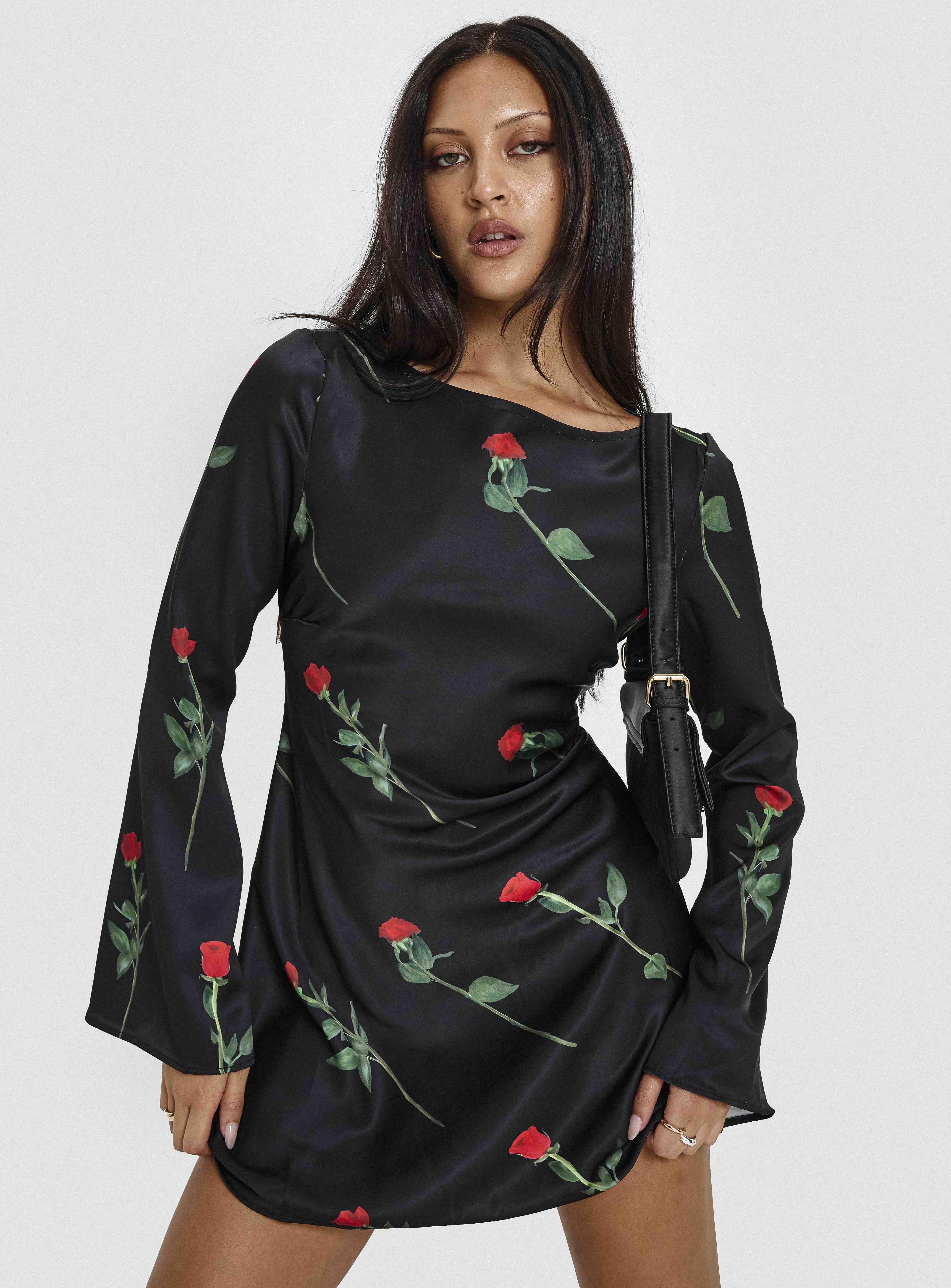 Heartfelt long sleeve mini dress black