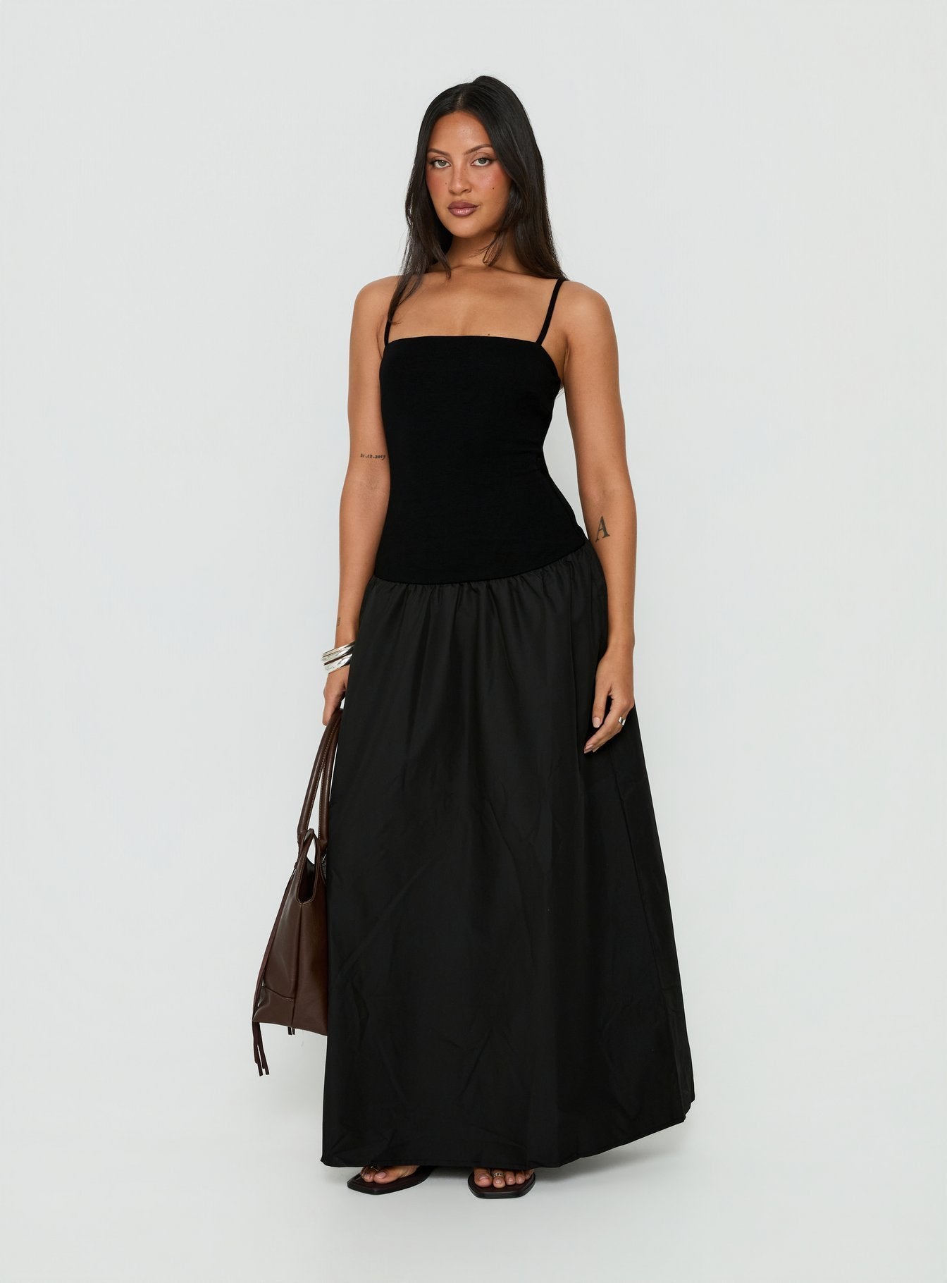 Erroll Drop Waist Knit Maxi Dress Black
