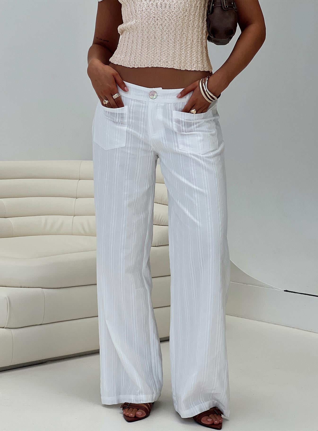 Vendi Low Rise Pant White Petite | Princess Polly Vendi Low Rise Pant White Petite | Princess Polly