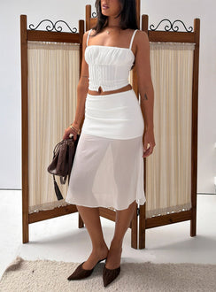 Camy Sheer Panelled Midi Skirt White