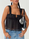 back view of model wearing Princess Polly Mooney Top Black Sleeveless Square Neck 