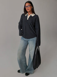 Boarders V Neck Polo Jumper Navy Stripe