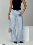 front view of model wearing Princess Polly Ramos Low Rise Denim Jeans Light Wash Petite Low Rise Jeans 