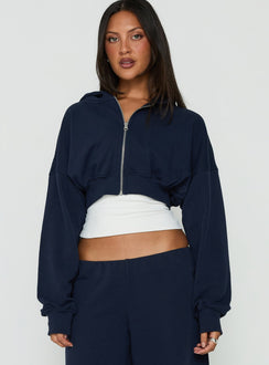 Lanna Fleece Zip Through Cropped Hoodie Navy