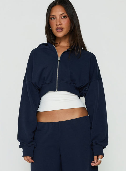 Lanna Fleece Zip Through Cropped Hoodie Navy