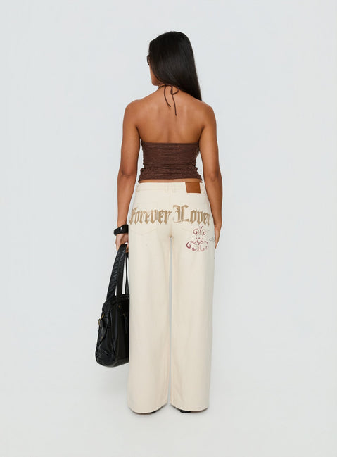Than Forever Love Graphic Denim Jeans Cream