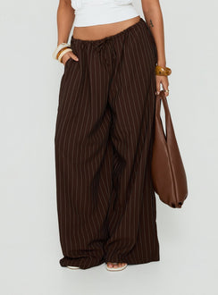 Bungala Oversized Relaxed Pants Brown Pinstripe