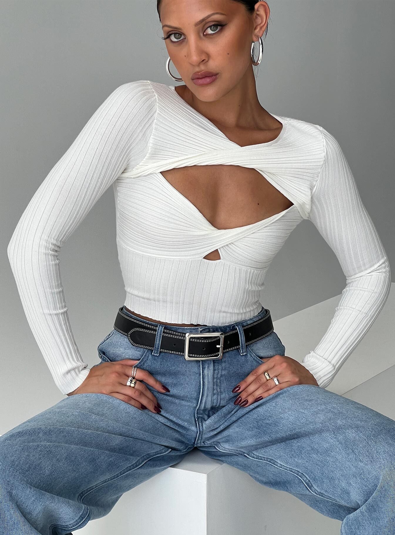 Stanzler Twist Long Sleeve Top White