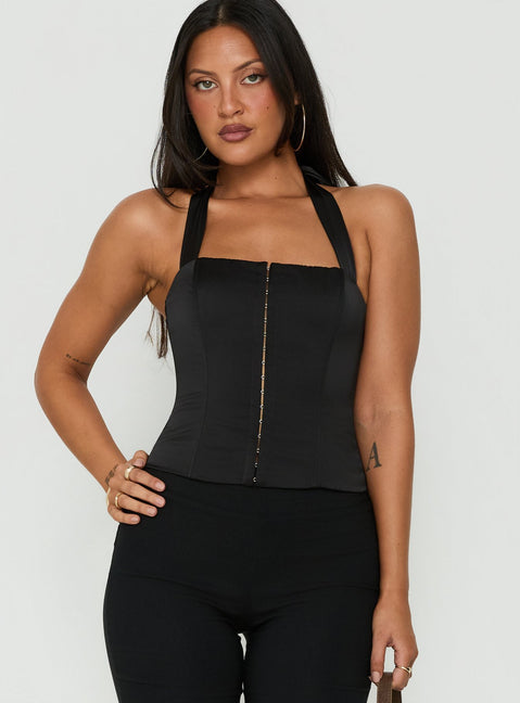 Gabriela Satin Halter Corset Top Black
