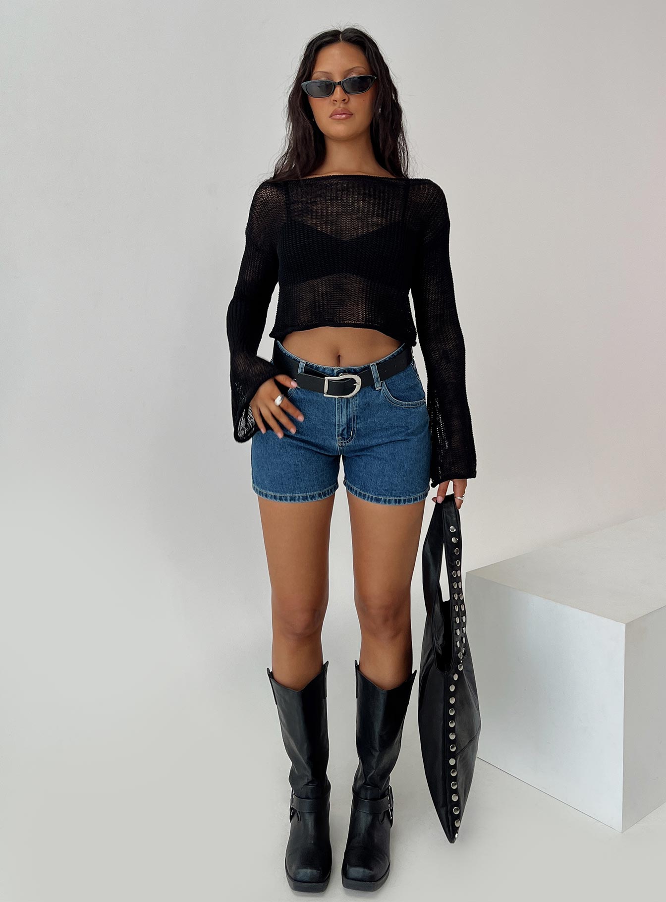 Saldana Shorts Mid Blue Denim | Princess Polly