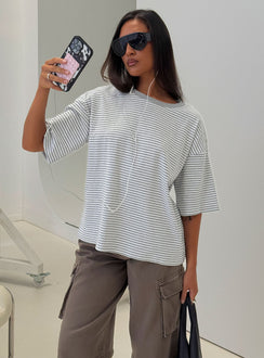 Settle Down Short Sleeve Top Grey / White Stripe