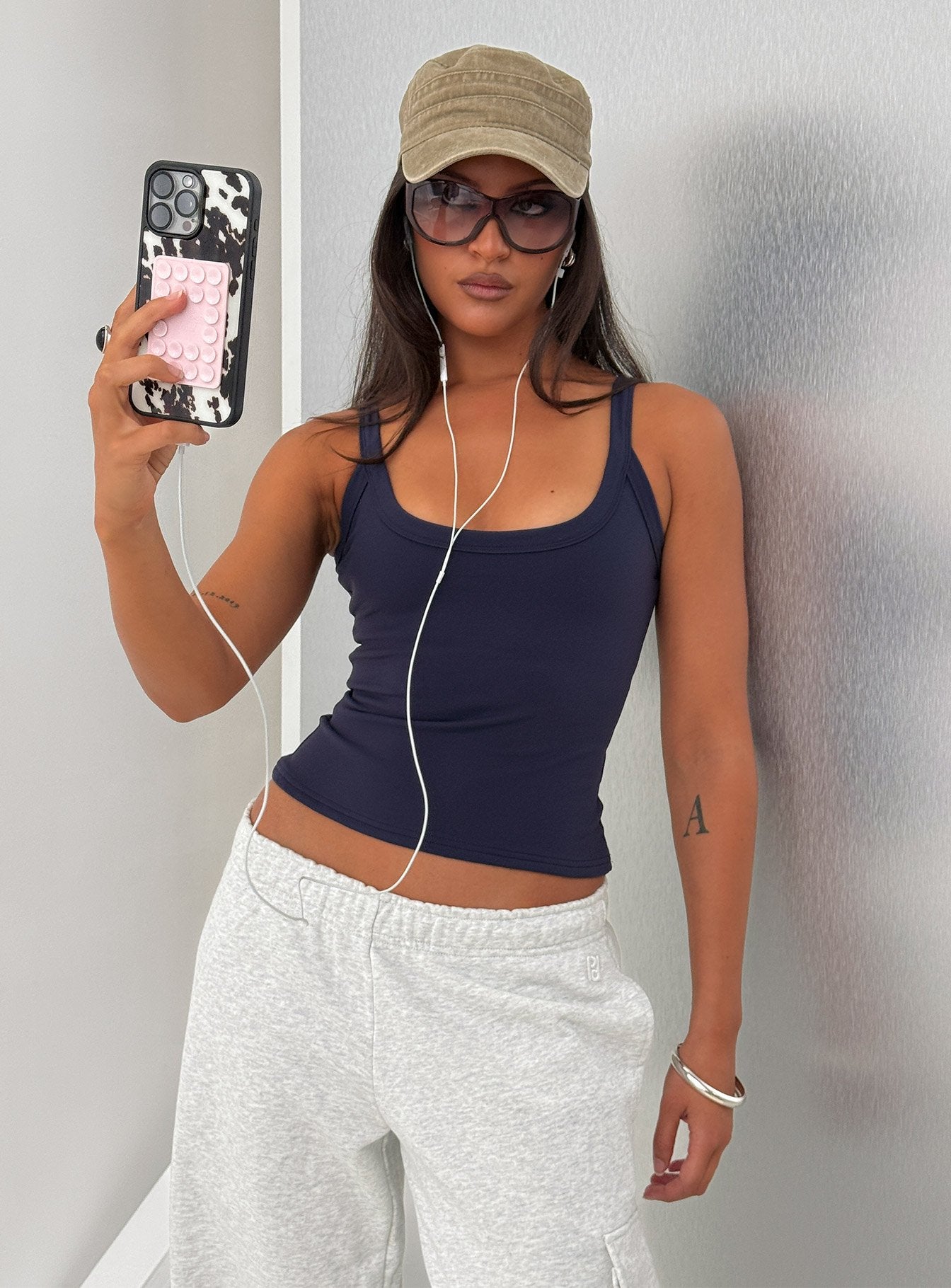 Kasper Cinched Longline Tank Top Navy | Princess Polly