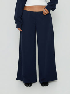 Kaeya Fleece Wide Leg Low Rise Pants Navy