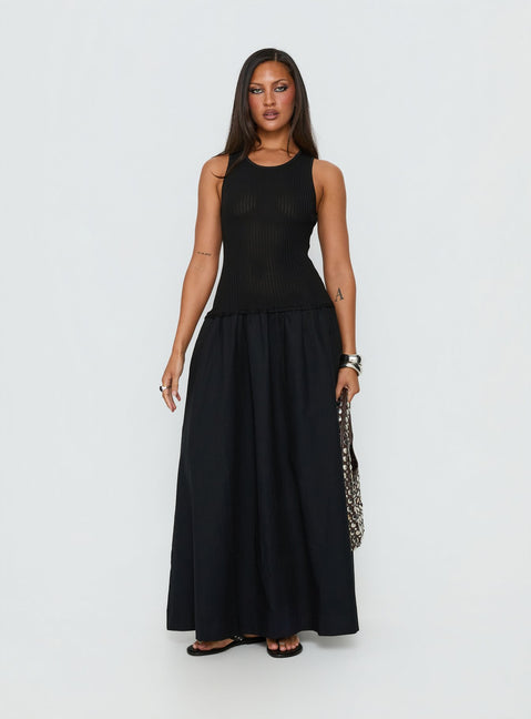 Carlene Shirred Drop Waist Maxi Dress | Black | Womens