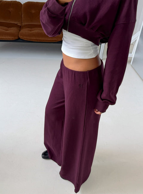 Kaeya Fleece Wide Leg Low Rise Pants Plum