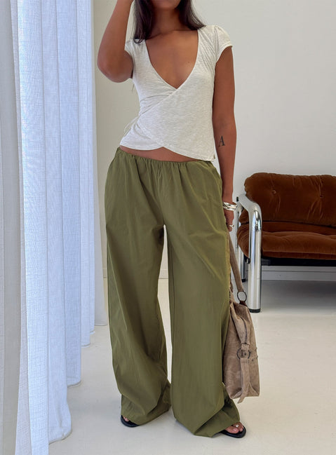 Lunea Concealed Waistband Pants Khaki Petite
