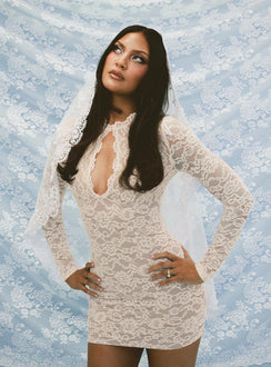 Quinbie Lace Long Sleeve Mini Dress Cream
