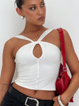 back view of model wearing Princess Polly Lugo Top White Sleeveless V-Neck 